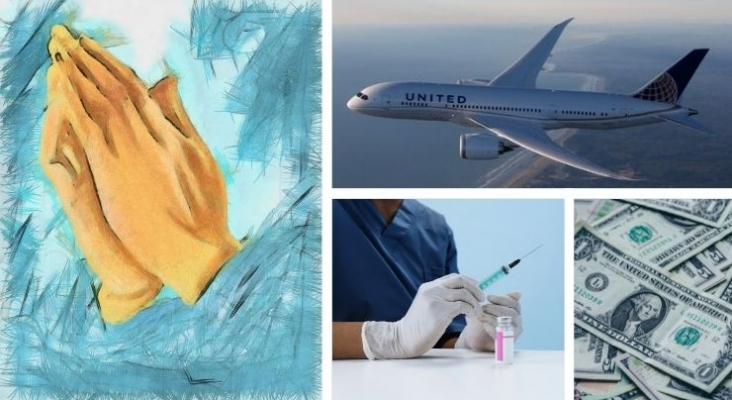 United dejará sin sueldo a los que se nieguen a vacunarse por motivos religiosos. Avión de United Airlines (Boeing 787 Dreamliner), arriba a la derecha: foto de United Airlines