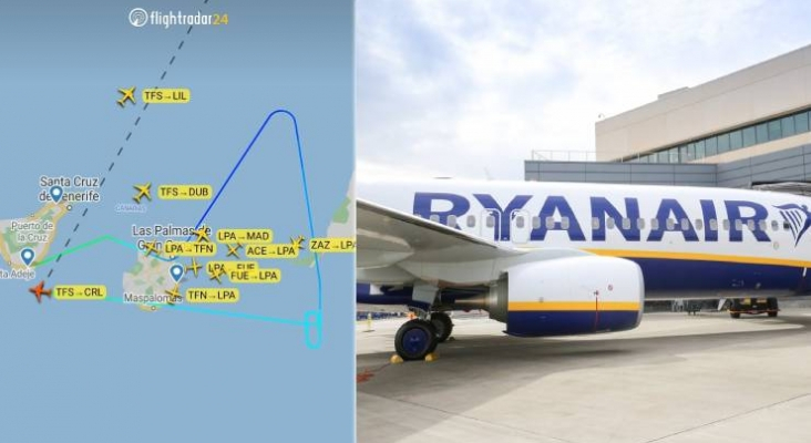 Recorrido que realizó el avión de Ryanair | Foto Controladores aéreos y Ryanair