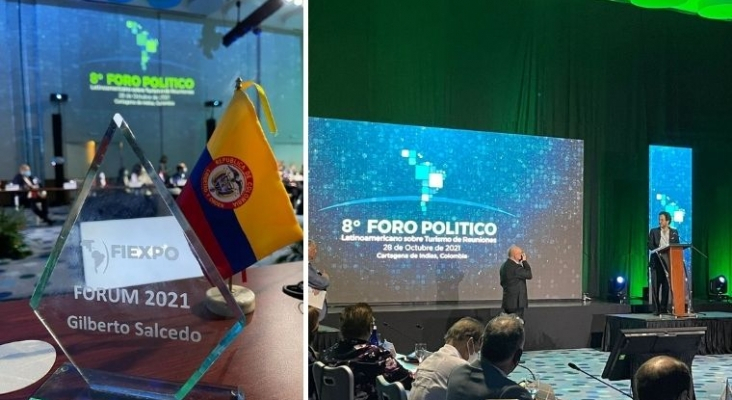 En la imagen, el premio de Fiexpo Latin America. A la derecha, Gilberto Salcedo recogiendo el galardón.