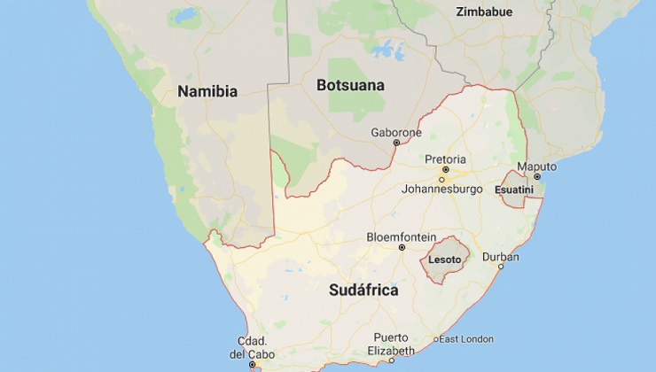 Mapa de la región del cono sur de África