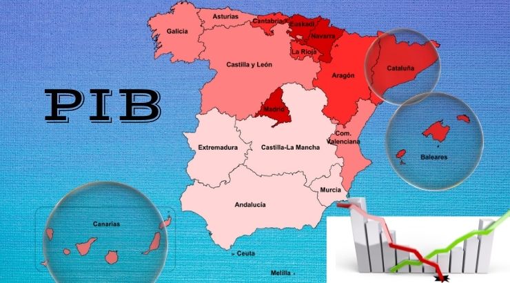 El desastre turístico de 2020 golpea al PIB de Baleares, Canarias y Cataluña | Mapa: Wikimedia Commons (CC BY SA 3.0) / Gráfico: Fundéu Guzmán Ariza