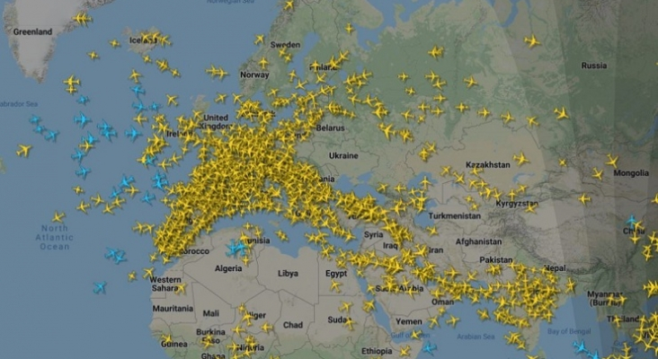 Ucrania cierra el espacio aéreo a la aviación civil Imagen Flightradar24
