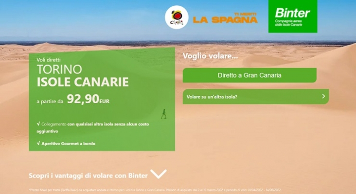Binter potencia el turismo desde Italia con vuelos a precio reducido a todas las Islas Canarias