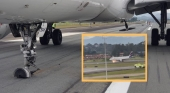 Tren aterrizaje dañado de la aeronave CC-BAS de LATAM Colombia | Foto: Aeronáutica Civil de Colombia