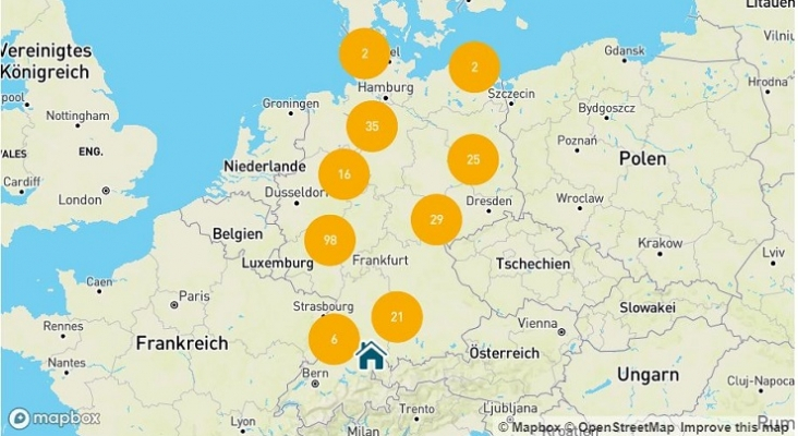 Mapa de distribución de las agencias de HolidayLand