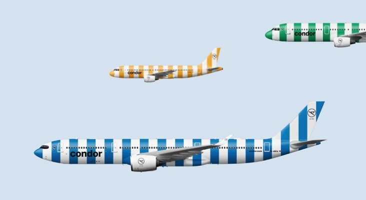 Nuevo diseño a rayas transversales de los aviones de Condor | Foto: Twitter (@Condor)