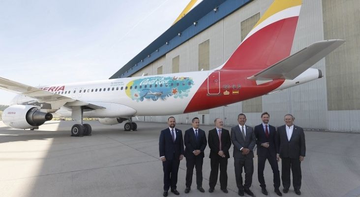 Presentación del avión de Iberia con la imagen de “Descubre Puerto Rico”. | Foto: Iberia