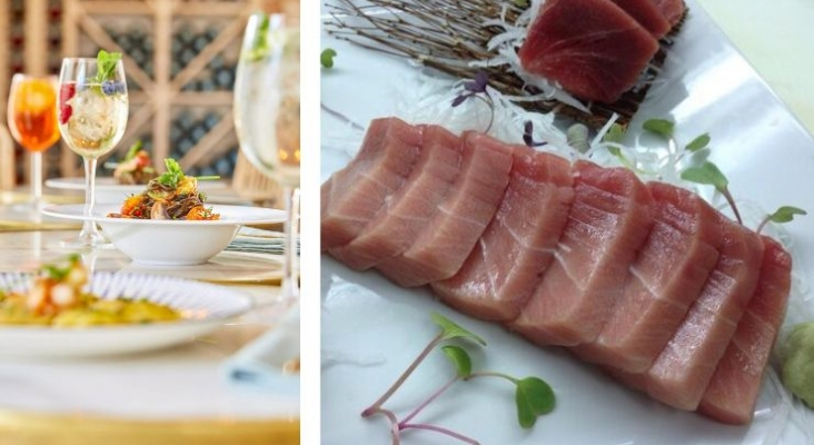 A la izquierda, plato ofertado por Chalet Siena / A la derecha, sashimi de toro del restaurante Fuji