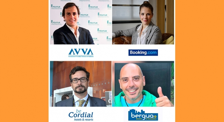 Actualidad y futuro de las viviendas vacacionales. Carlos Pérez-Lanzac, presidente de la Asociación de Viviendas Turísticas de Andalucía (AVVA) - Mireia Prieto, Regional Director WEMEA en Booking.com - Nicolás Villalobos, director general de beCordial Hotels & Resorts - Antoni Bergua, CEO de Bergua Gestión de Inmuebles y Agente de la Propiedad Inmobiliaria.