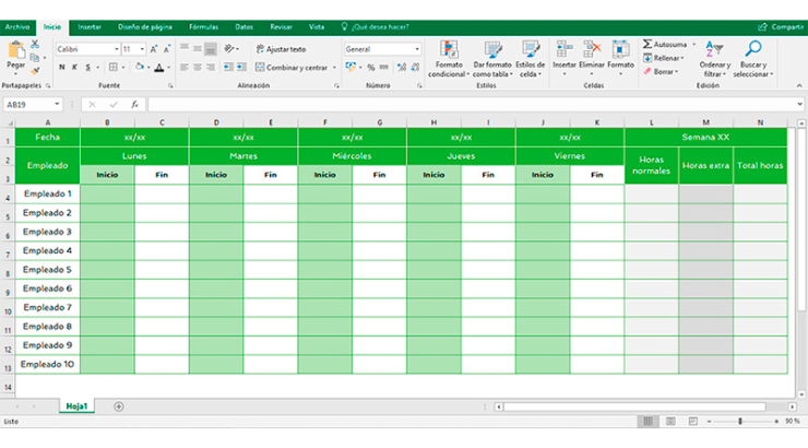 Ejemplo de plantilla de horas de trabajo