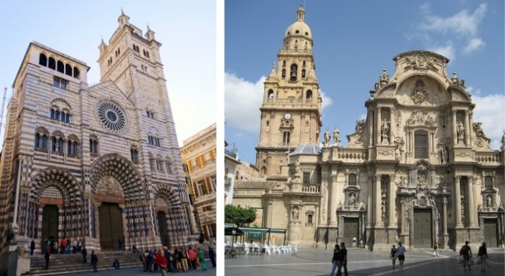 A la izquierda, la Catedral de Génova. A la derecha, la Catedral de Murcia