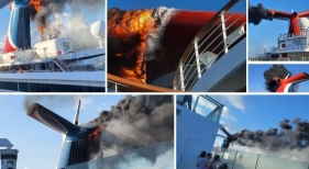 Chimenea en llamas obliga a evacuar un crucero con 2.000 camarotes| Fotos vía redes sociales