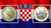 A la izq., el diseño que tendrá la moneda de dos euros en Croacia. A la dcha., el diseño de la moneda de un euro