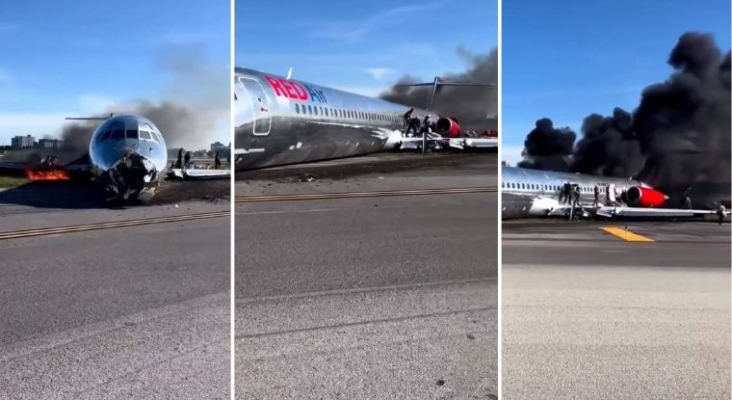 Un MD-82 de la aerolínea dominicana se incendia tras aterrizar en Miami (EE. UU.)