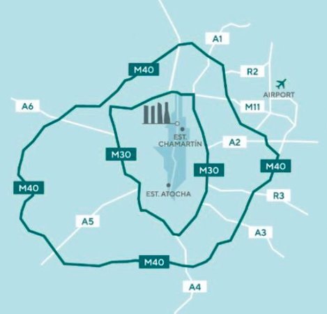 Espacios en los que se divide los volúmenes de tráfico en Madrid Fuente Ayuntamiento de Madrid