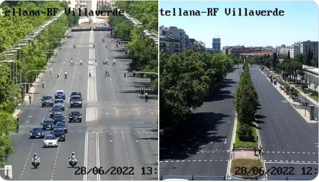 Ausencia de tráfico en algunos de los puntos más destacados de Madrid el día 28 de junio