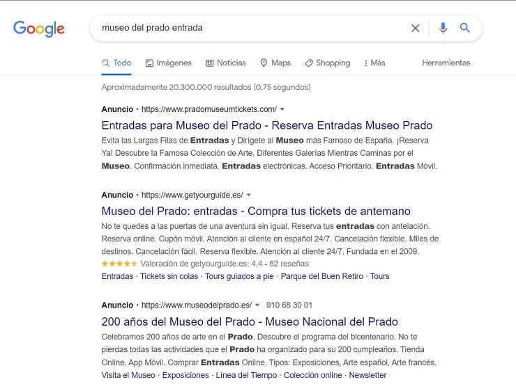 Resultado de buscar en Google ‘museo del prado entrada’