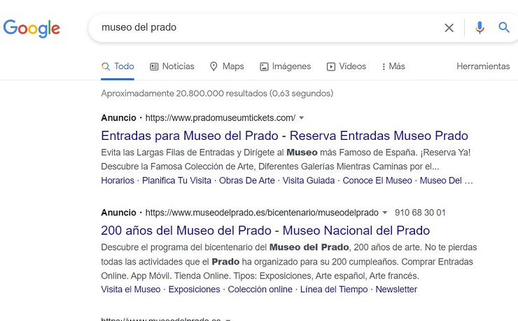 Resultado de buscar en Google ‘museo del prado’