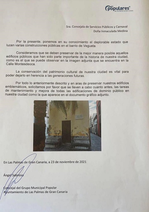 Escrito mediante el que la oposición solicitaba labores de mantenimiento del inmueble