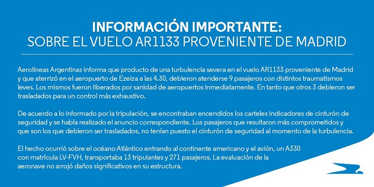 aerolineas argentinas turbulencias