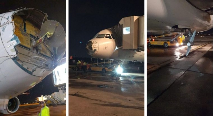 Un avión Airbus 320 aterriza de emergencia sin nariz y sin un motor