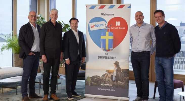 Izqda. a dcha. Richard Johansson, fundador de Airtours; Mattijs ten Brink, CEO Sunweb Group; Jacke Mentzas, fundador de Airtours; Stefan Chatzpoulos, fundador de Airtours; y Jeroen de Swart, CFO Sunweb