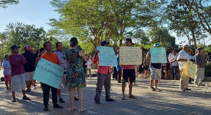 Protestas de indígenas en Chichén Itzá.Foto: Pisté Comunica