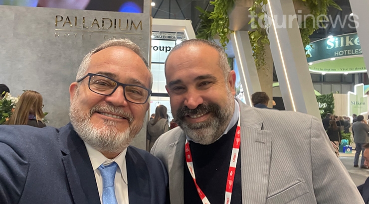 Ignacio Moll, CEO de Tourinews, y Sergio Zertuche, Chief Sales & Marketing Officer de Palladium Hotel Group. Foto: Tourinews©