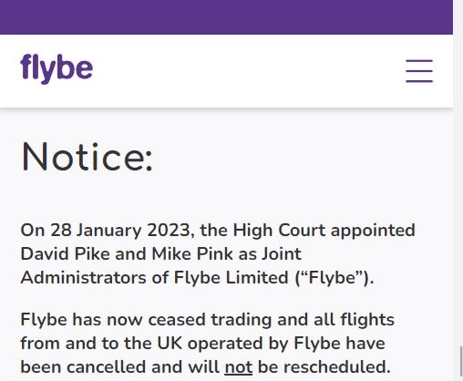 Notificación de Flybe Notificación de Flybe