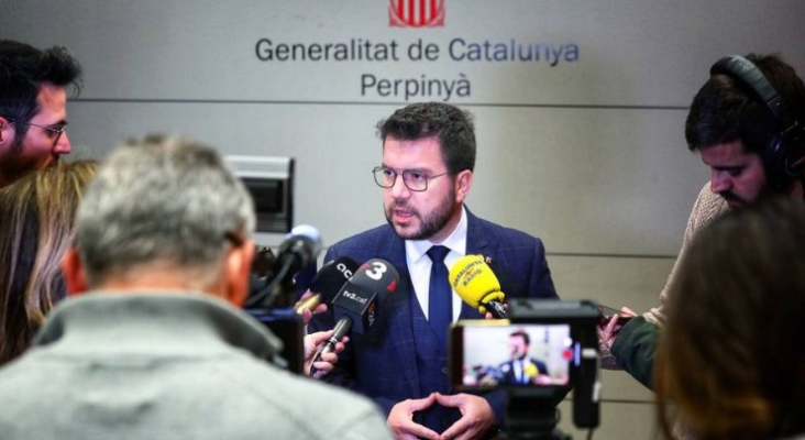 El presidente de la Generalitat, Pere Aragonès, durante unas declaraciones a los medios | Foto: vía Twitter (@perearagones)
