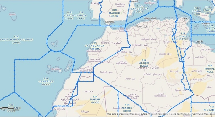 Distribución espacio aéreo zona Canarias Sáhara Fuente OACI