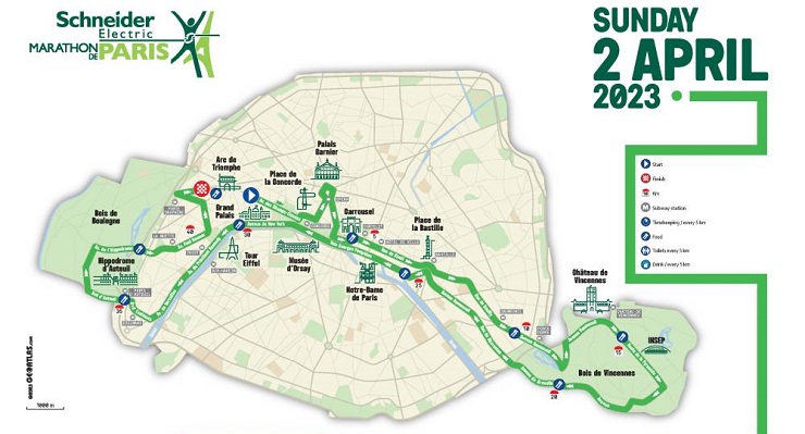 Mapa del recorrido de la Maratón de París