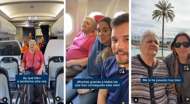 Una señora de 83 años viaja por primera vez en avión y cumple el sueño de su vida | Foto: Montaje Tourinews