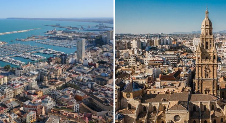 A la izquierda, el puerto de Alicante; a la derecha, la catedral de Murcia | Foto: Montaje Tourinews