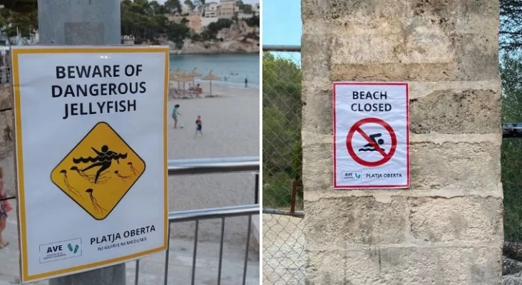 Cuelgan carteles en inglés de “playas cerradas” en Mallorca, pero en catalán especifican que no hay peligro