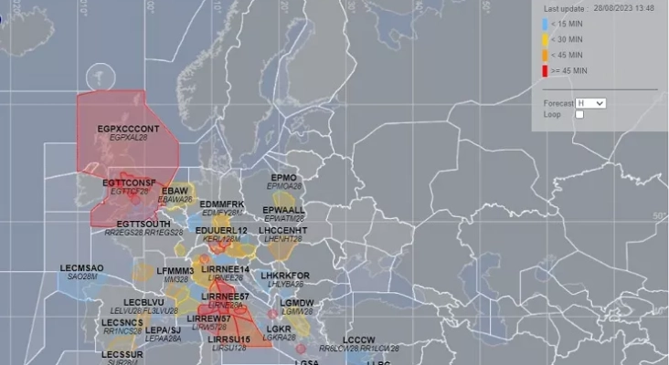 Espacios aéreos con retrasos Eurocontrol