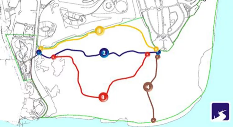 Mapa con los cuatro senderos de un total de ocho kilómetros habilitados para transitar de forma correcta por las dunas de Maspalomas | Foto: Turismo de Gran Canaria