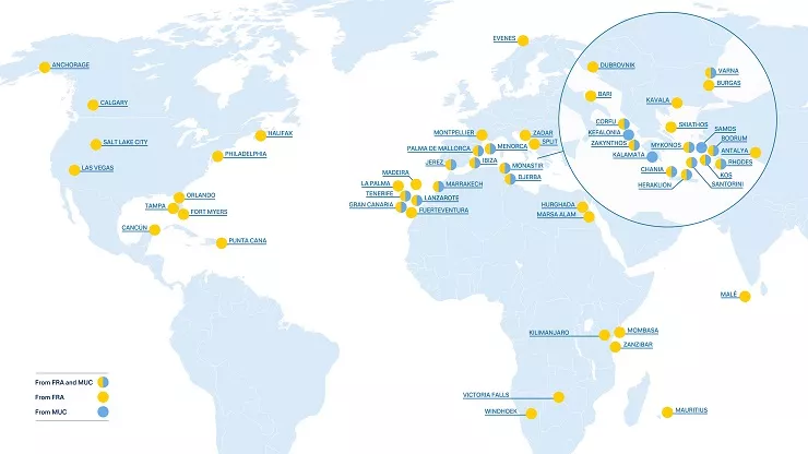 Mapa de destinos de Discover Airlines para verano de 2024