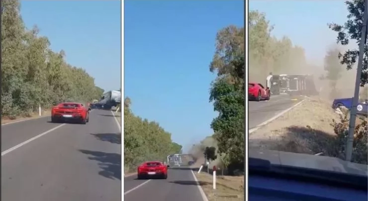 Tres momentos del fatal accidente en Cerdeña (Italia) con varios vehículos involucrados | Foto: Montaje Tourinews