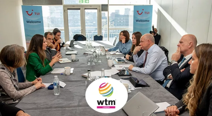 Jessica de León frente a Sebastian Ebel durante la reunión de Turismo de Canarias con TUI Group en la World Travel Market de Londres (Reino Unido) | Foto: Nacho González Oramas