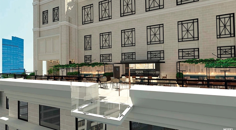 Recreación del futuro sky bar con balcón de cristal suspendido en el aire en la planta 26 del hotel Riu Plaza Chicago (EE. UU.) | Foto: RIU.