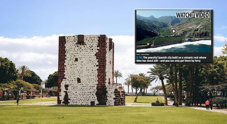 La Torre del Conde, en San Sebastián de La Gomera, única atalaya medieval conservada en Canarias | Foto: Montaje Tourinews con captura del digital de The Sun