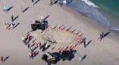 Vista aérea del gran hoyo acordonado en la arena de la playa de Lauderdale-by-the-Sea, en el condado de Broward (Florida, EE. UU.) | Foto: Captura de vídeo de CBS
